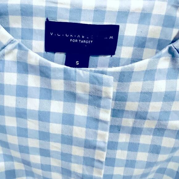 Victoria Beckham Target Sky Blue/White Plaid Hidden Snap Up  jacket Size S NWT - Picture 3 of 4